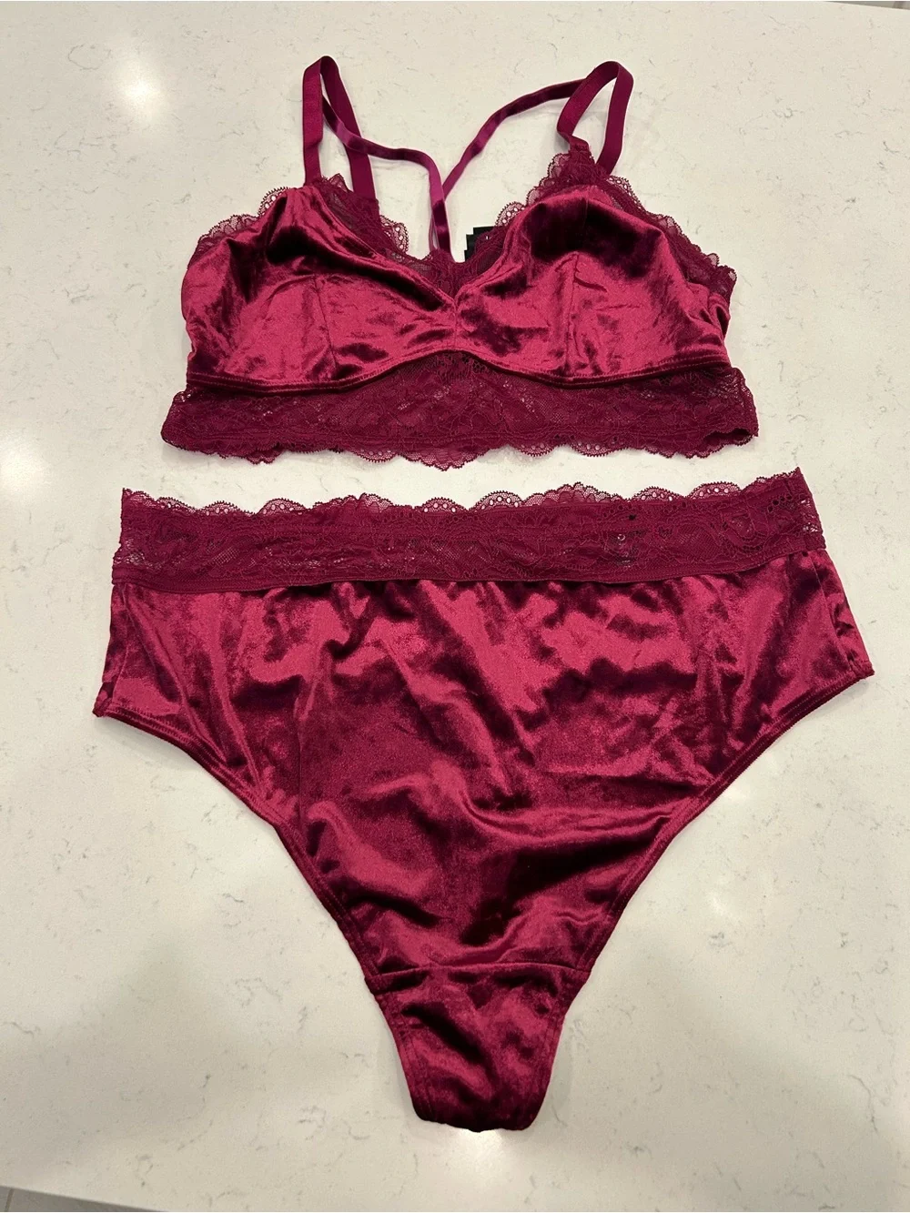 torrid Velvet Lace Bralette & High-Waist Brief Set — Wine